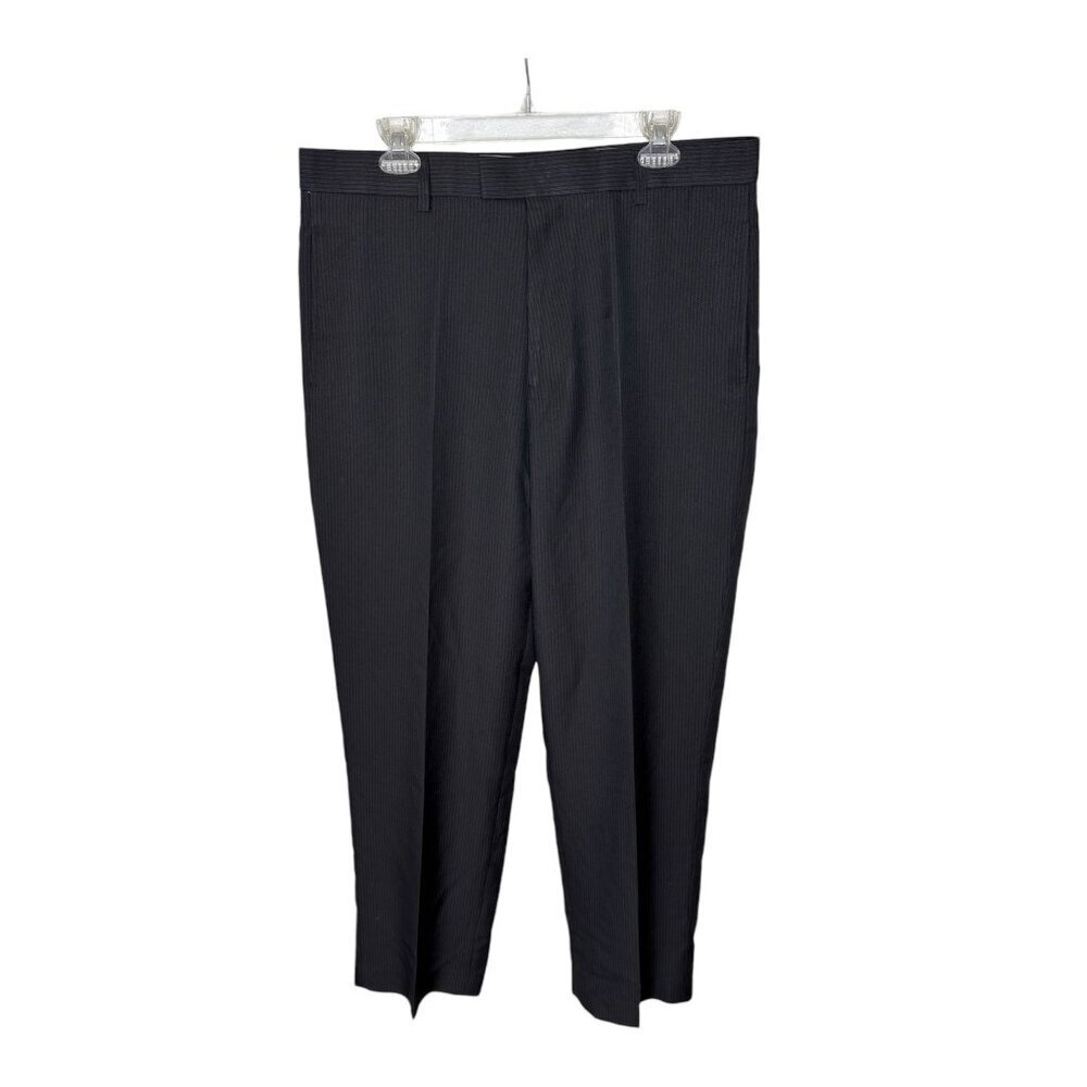 Michael Brandon Mens Black Pinstripe Dress Pants 36x30 Polyester
